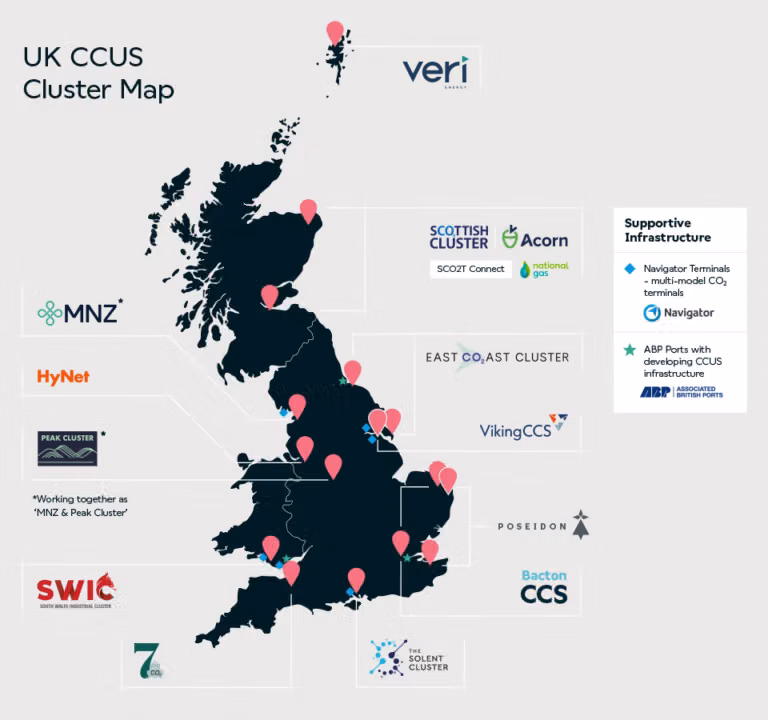 UK CCUS Cluster Map